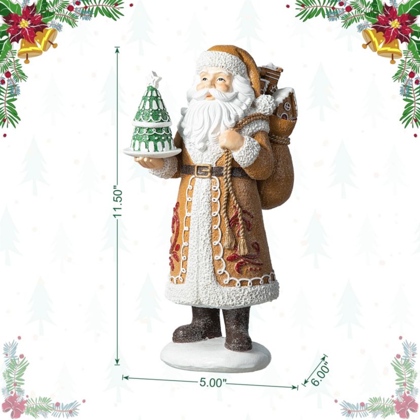 11.5"H Resin Christmas Gingerbread Santa Table Decor