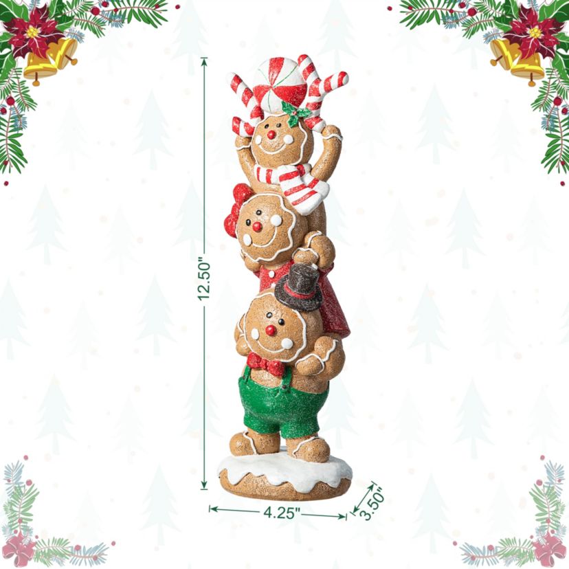 12.5"H Christmas Resin Stacked Gingerbread Table Decor