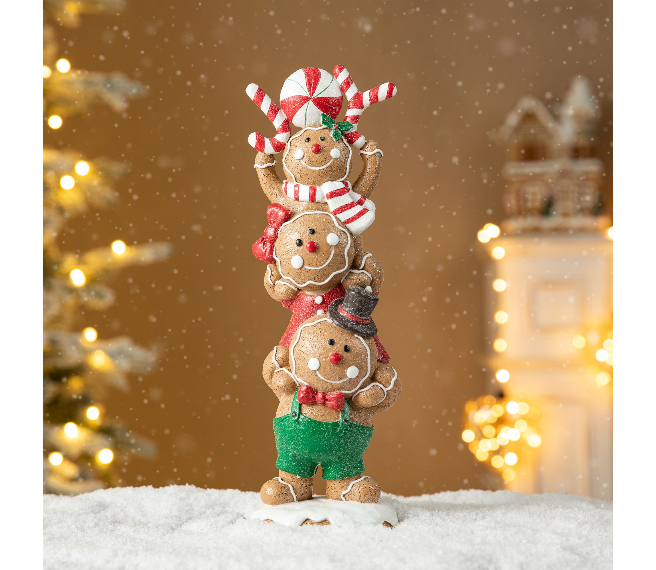 12.5"H Christmas Resin Stacked Gingerbread Table Decor