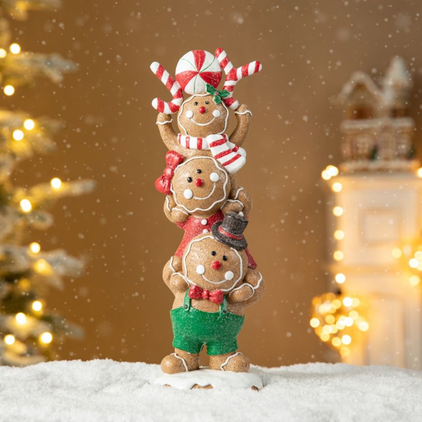12.5"H Christmas Resin Stacked Gingerbread Table Decor