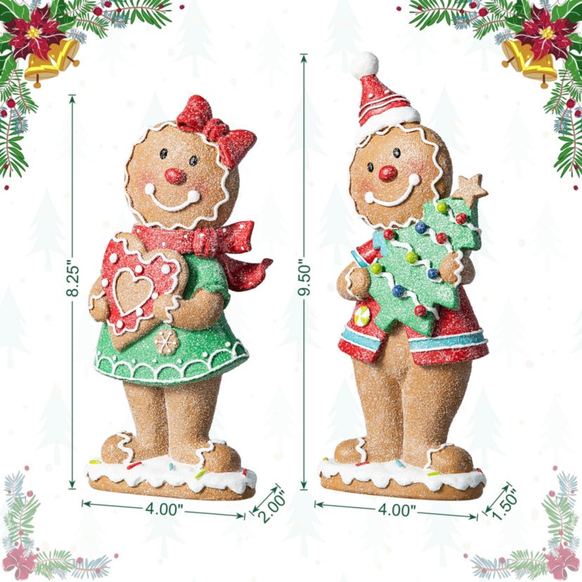 9.75H Set of 2 Resin Christmas Gingerbread Table Decor