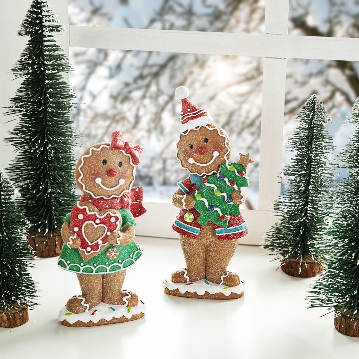 9.75H Set of 2 Resin Christmas Gingerbread Table Decor