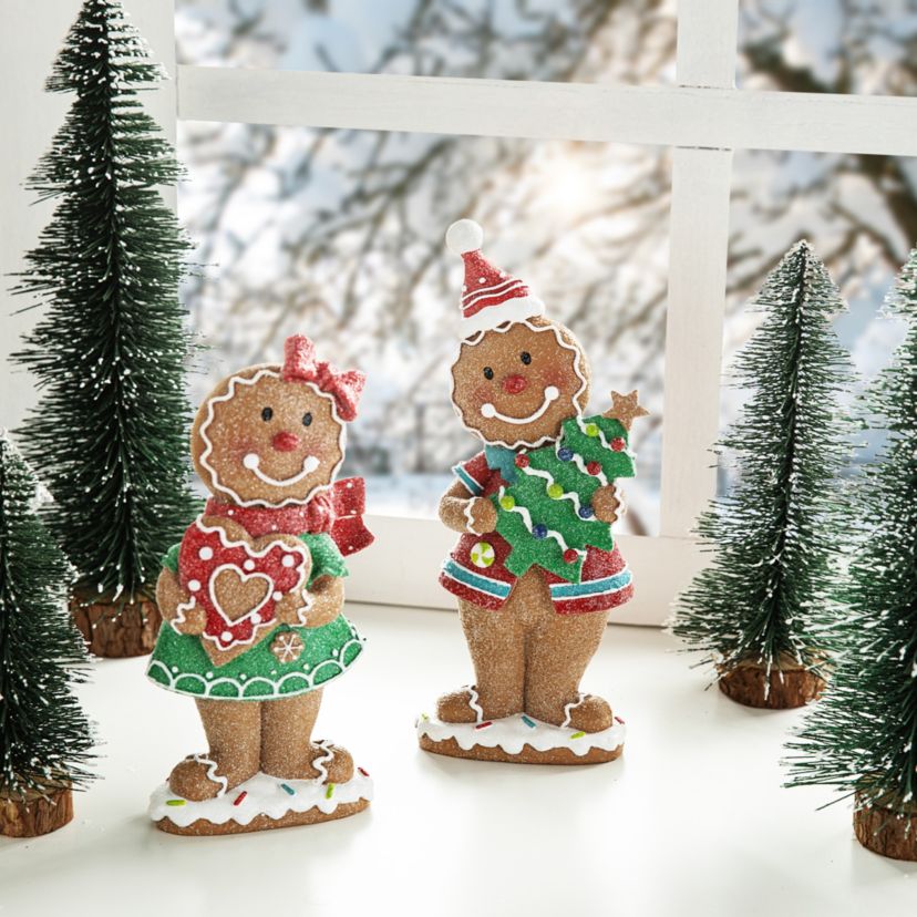 9.75H Set of 2 Resin Christmas Gingerbread Table Decor