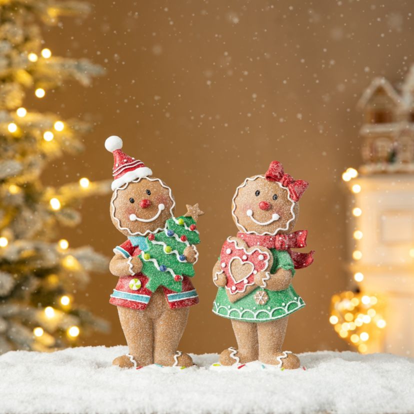 9.75H Set of 2 Resin Christmas Gingerbread Table Decor