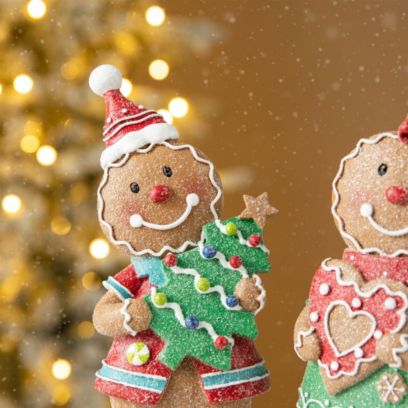 9.75H Set of 2 Resin Christmas Gingerbread Table Decor