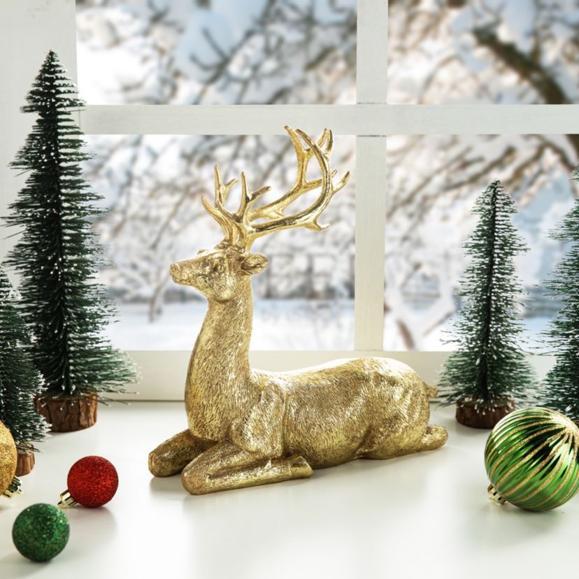 11H Resin Christmas Lying Reindeer Table Decor