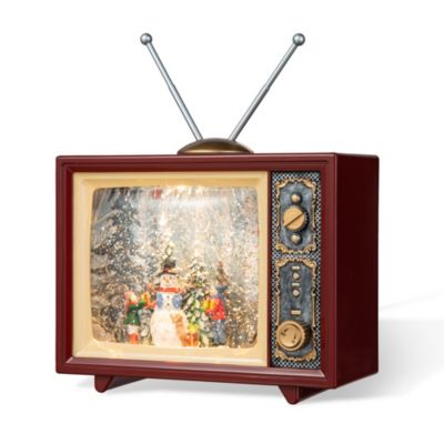 Glitzhome 7.5""L Lighted TV with Snowman Waterglobe, Brown -  6926783203152