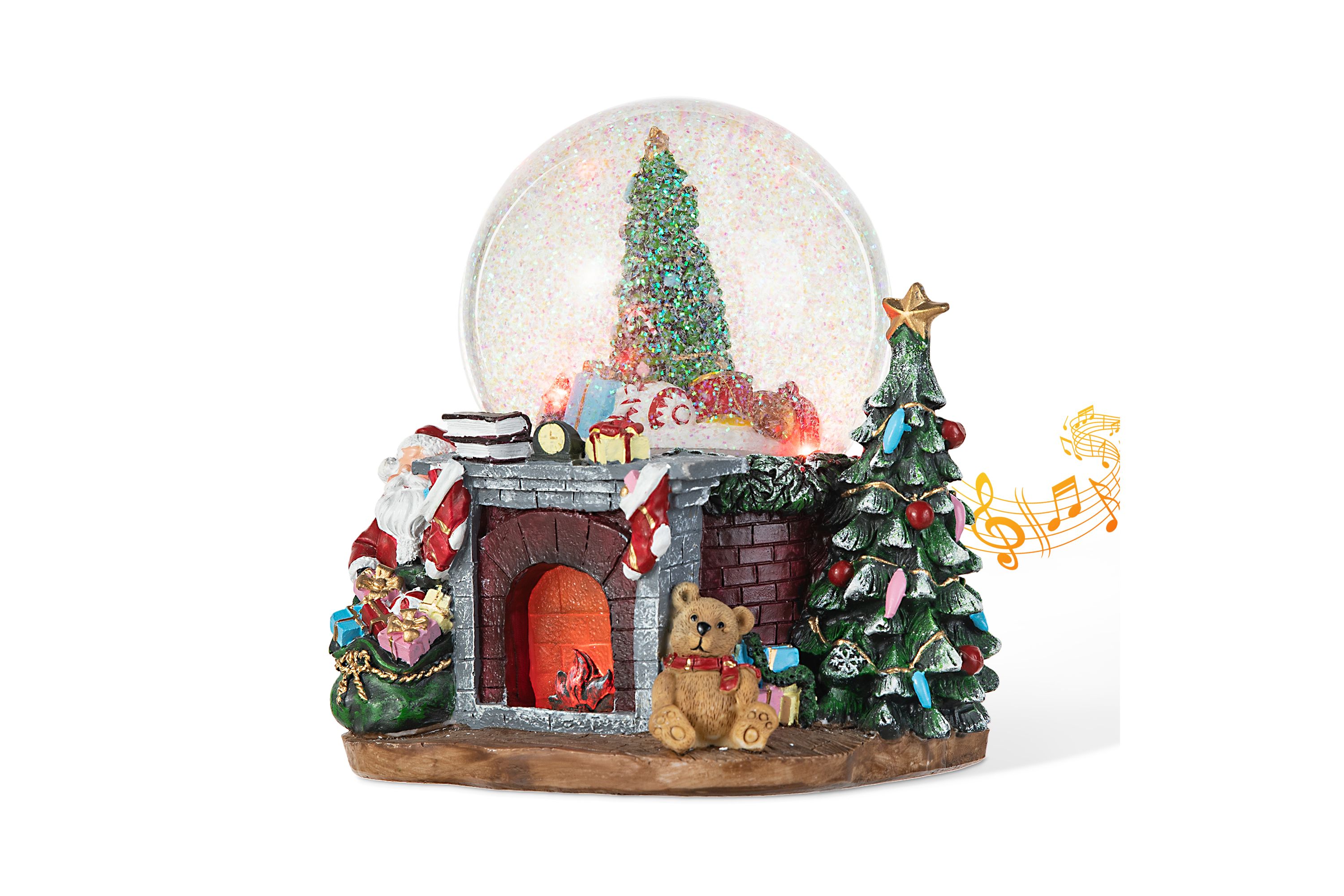 120mm Christmas Resin Lighted Musical  Christmas Tree on Fireplace Waterglobe
