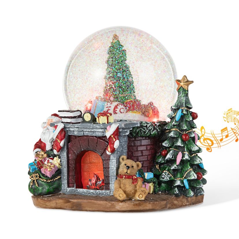 120mm Christmas Resin Lighted Musical  Christmas Tree on Fireplace Waterglobe