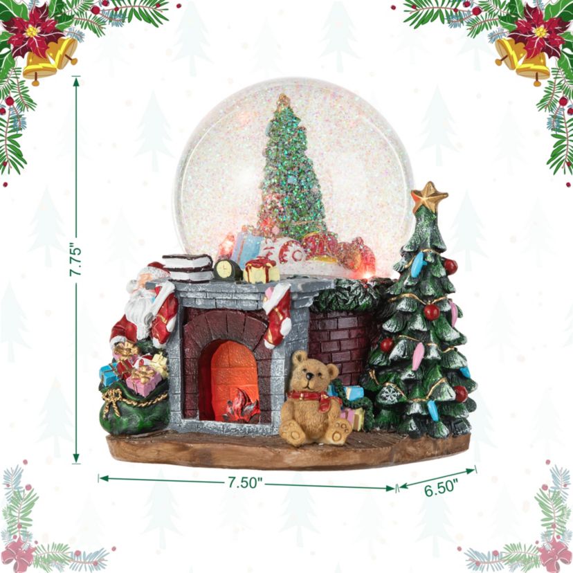 120mm Christmas Resin Lighted Musical  Christmas Tree on Fireplace Waterglobe