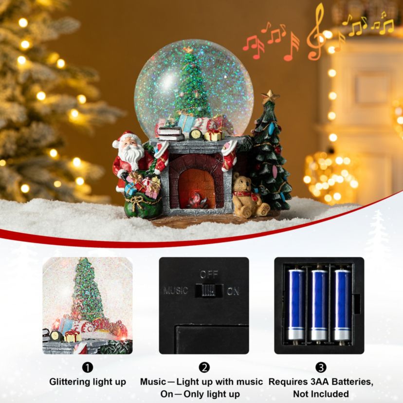 120mm Christmas Resin Lighted Musical  Christmas Tree on Fireplace Waterglobe