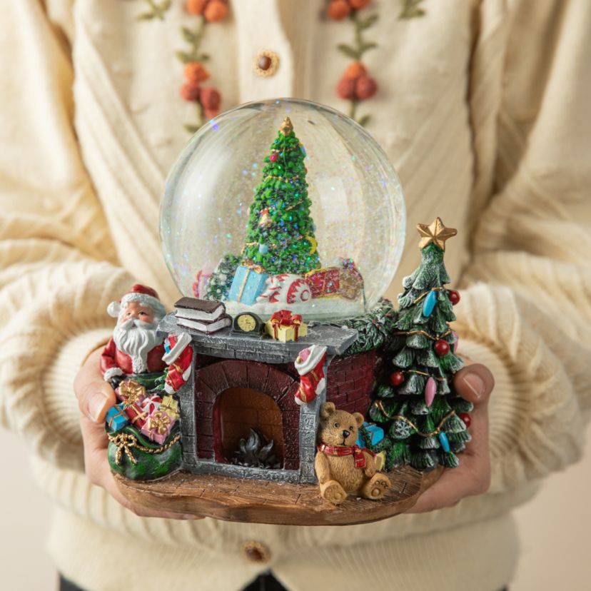 120mm Christmas Resin Lighted Musical  Christmas Tree on Fireplace Waterglobe