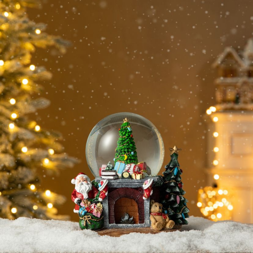 120mm Christmas Resin Lighted Musical  Christmas Tree on Fireplace Waterglobe