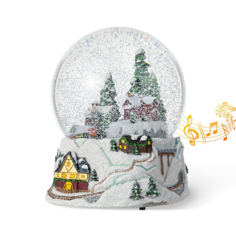 150mm Christmas Oversized Resin Lighted Musical Snowflakes Village Waterglobe