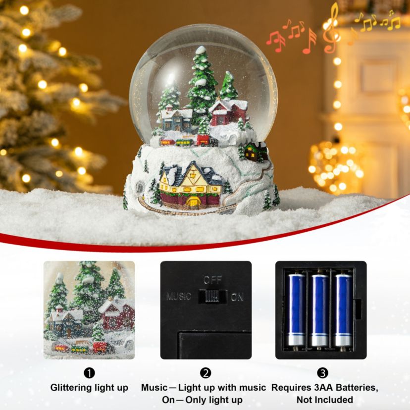 150mm Christmas Oversized Resin Lighted Musical Snowflakes Village Waterglobe
