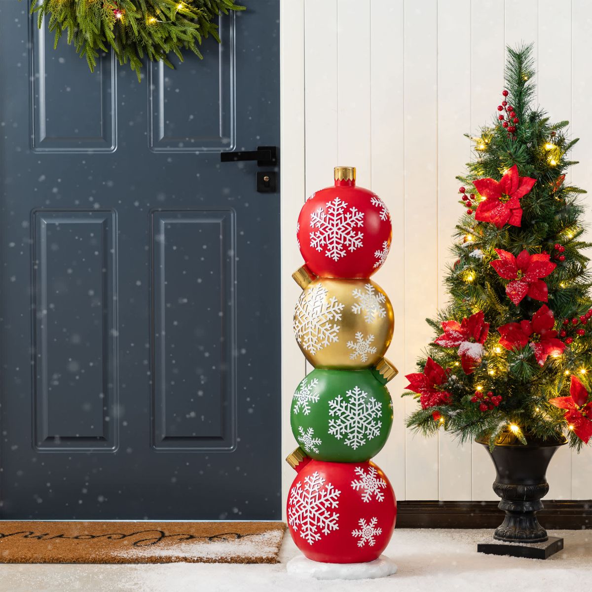 36.25"H Christmas Resin Stacked Ornament Porch Decor