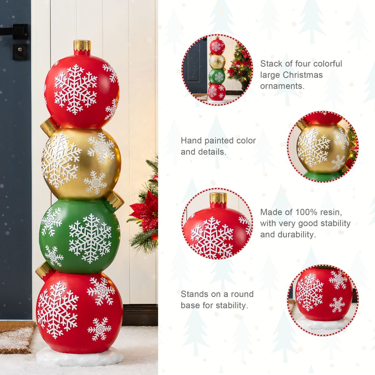 36.25"H Christmas Resin Stacked Ornament Porch Decor