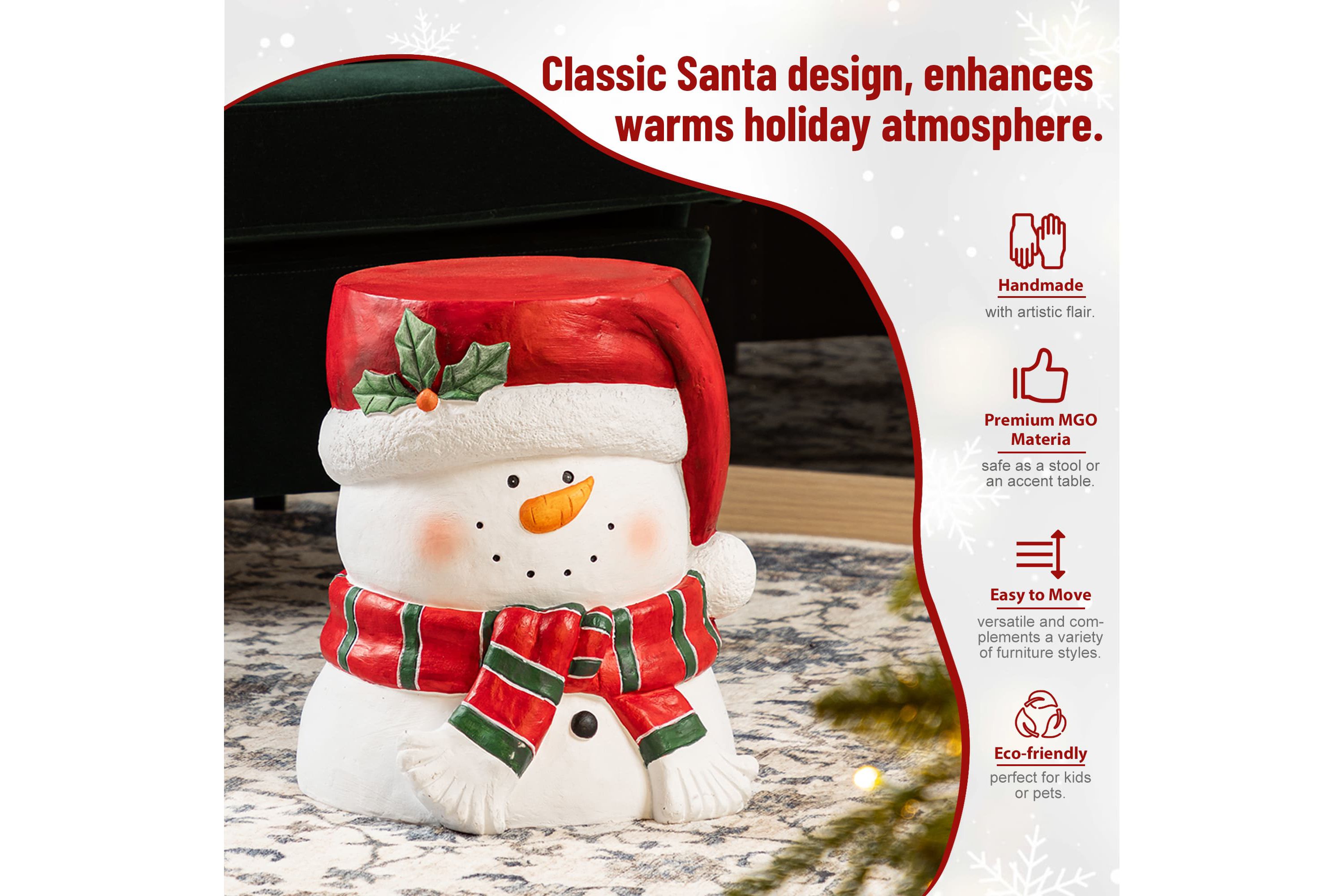 14.25"H Christmas MGO Snowman Stool or Accent Table