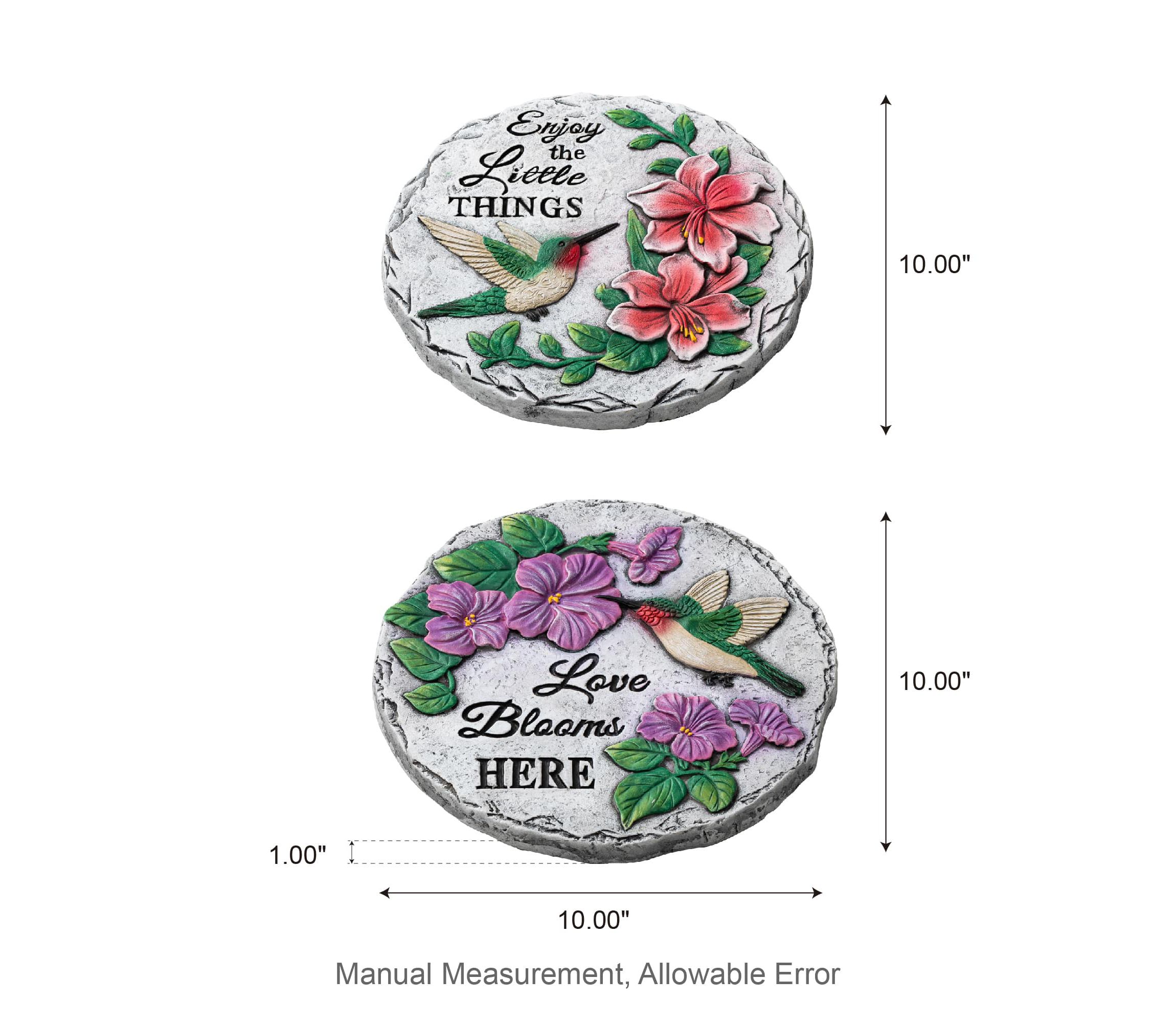 10"D Set of 2 Cement Hummingbird and Flower Textured Stepping Stones
