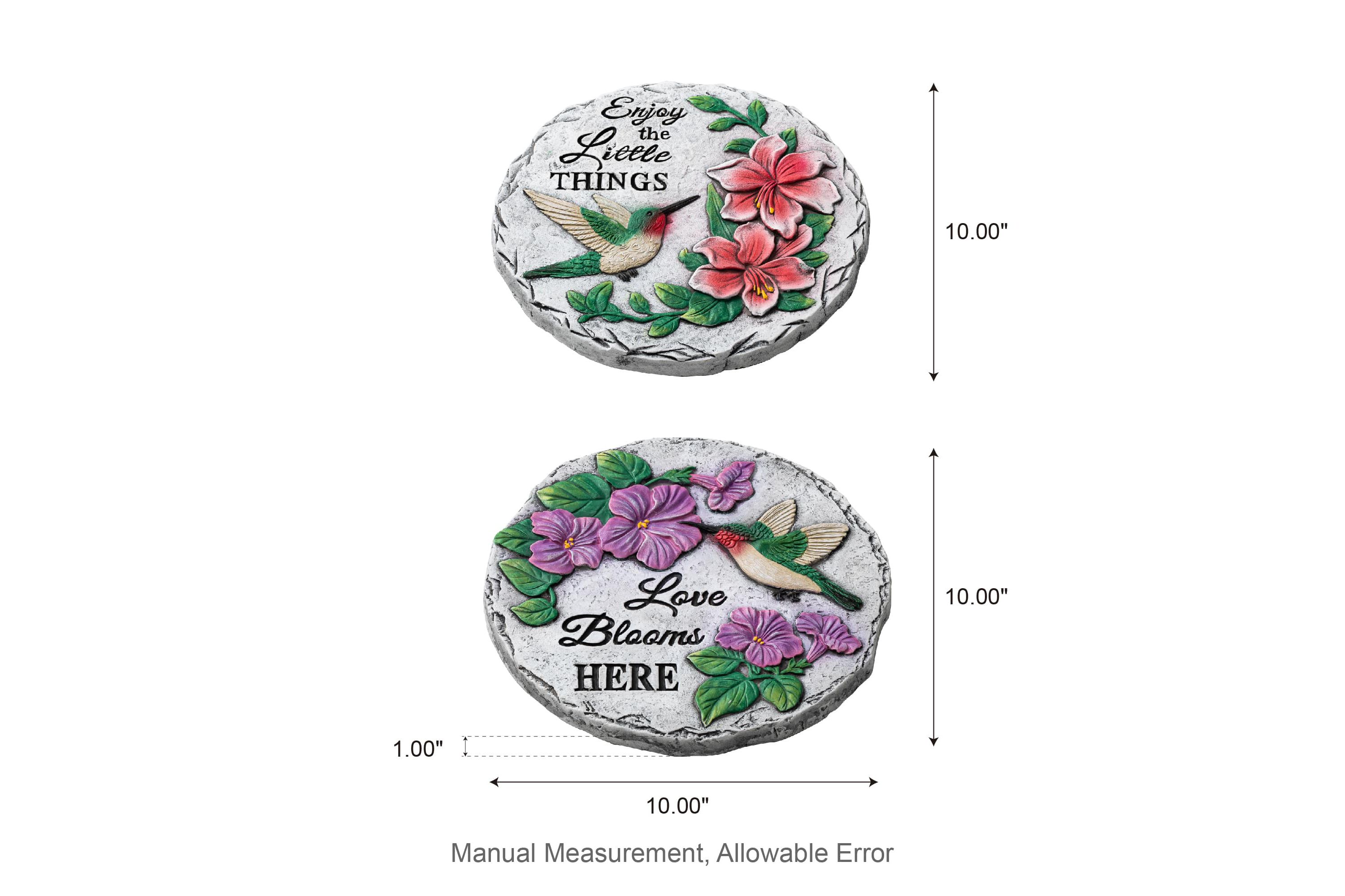 10"D Set of 2 Cement Hummingbird and Flower Textured Stepping Stones