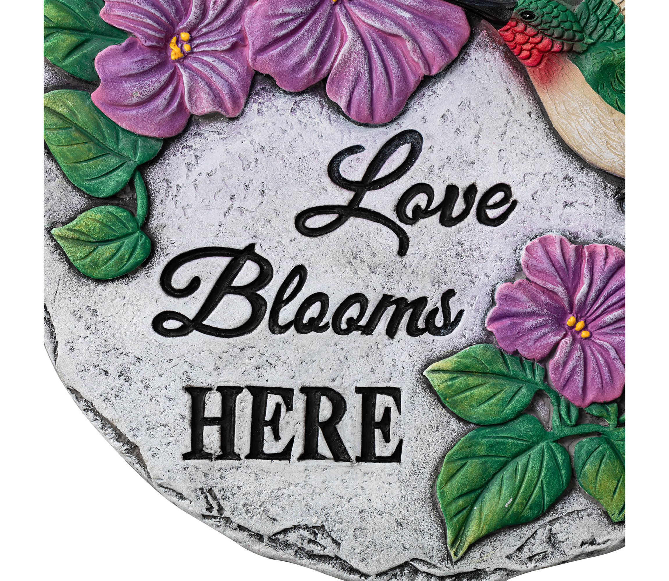 10"D Set of 2 Cement Hummingbird and Flower Textured Stepping Stones