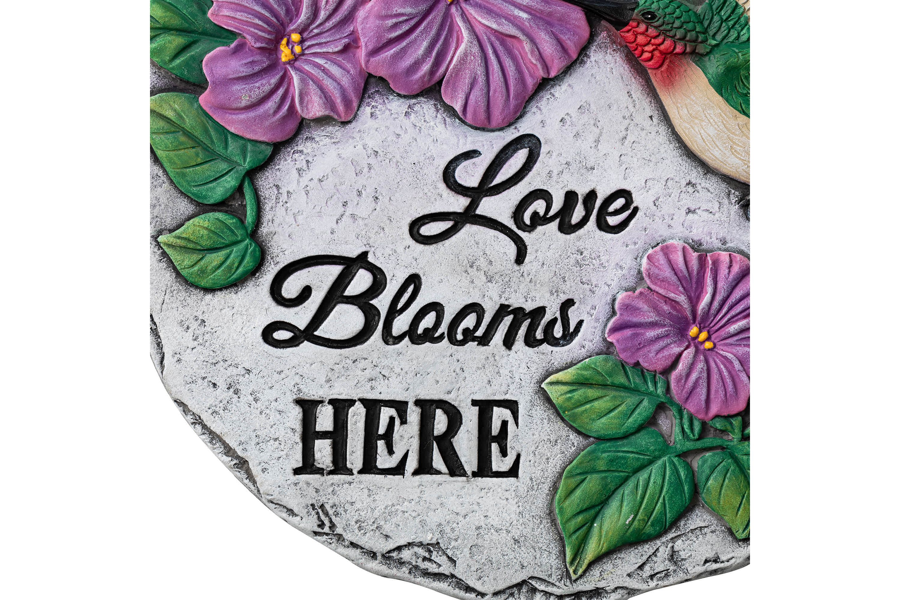 10"D Set of 2 Cement Hummingbird and Flower Textured Stepping Stones