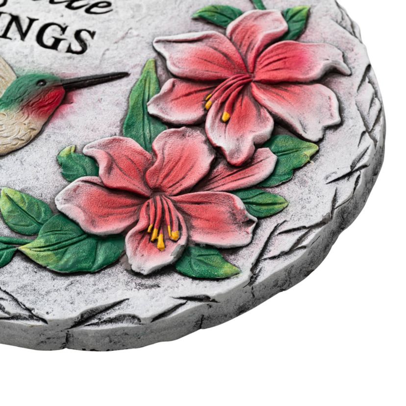 10"D Set of 2 Cement Hummingbird and Flower Textured Stepping Stones