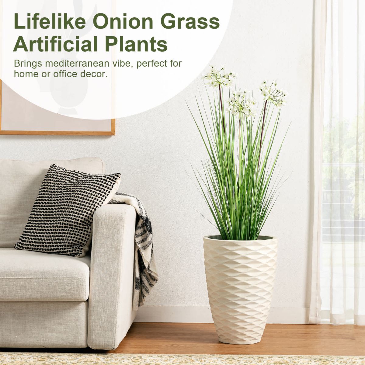3.25ft. Onion Grass Artificial Plants in PotOverall: 18.00"L X 18.00"W X 39.50"HPot Size：6"D X 5"H