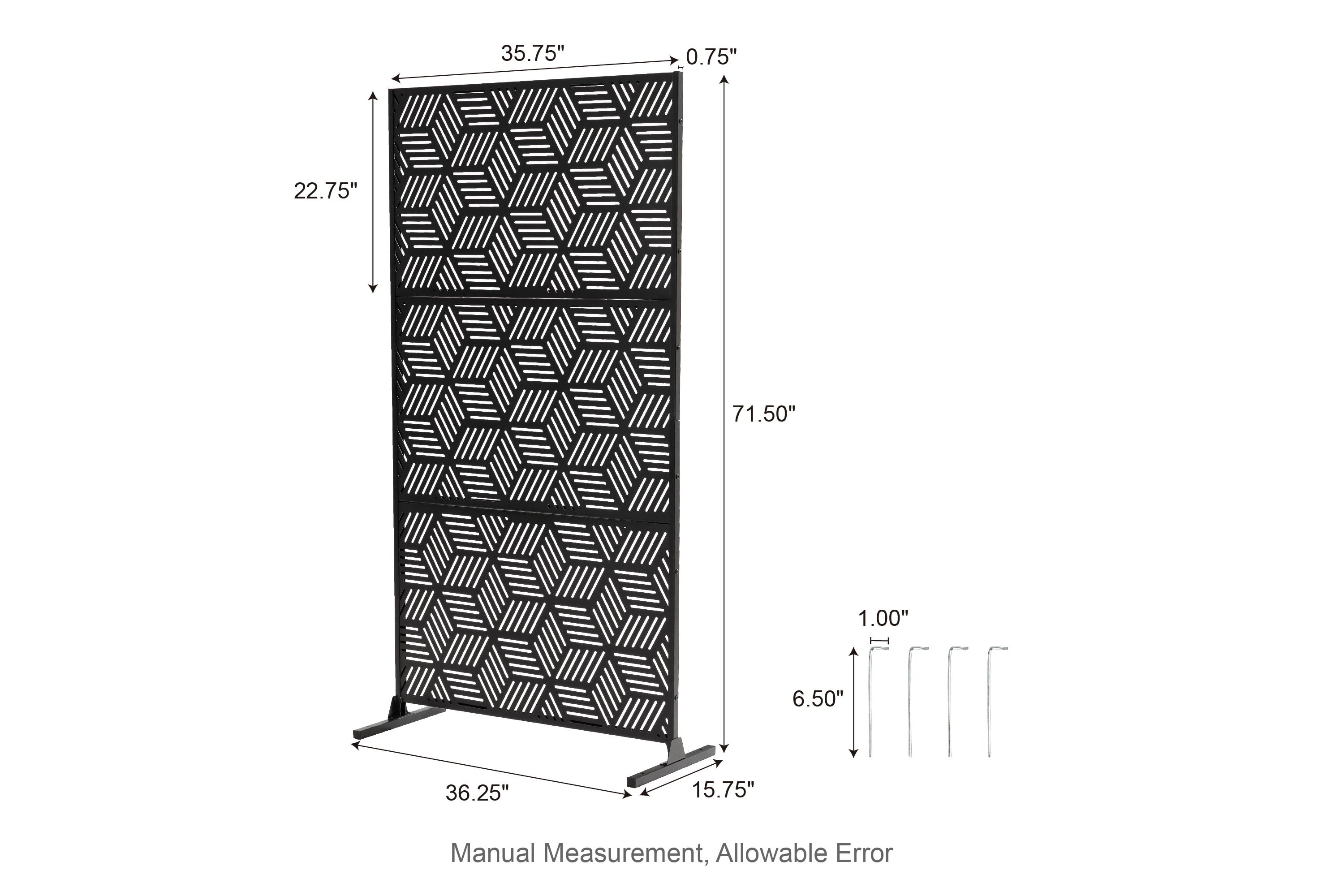 6ft Black Galvanized Steel Geometric Pattern Privacy Screen Fence Panel Room Divider with Riser Feet