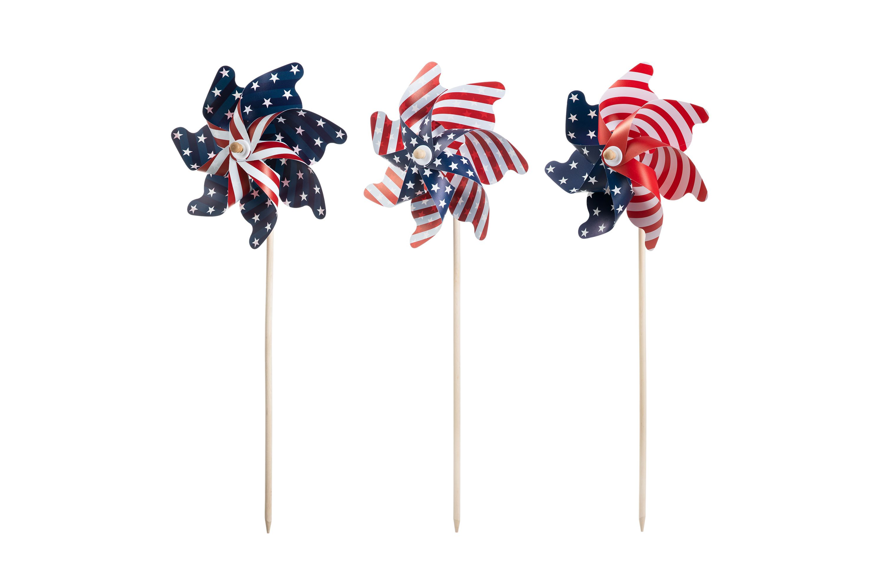32"H Set of 3 Plastic Stars&Stripes Patriotic/ Americana Windmills(KD)
