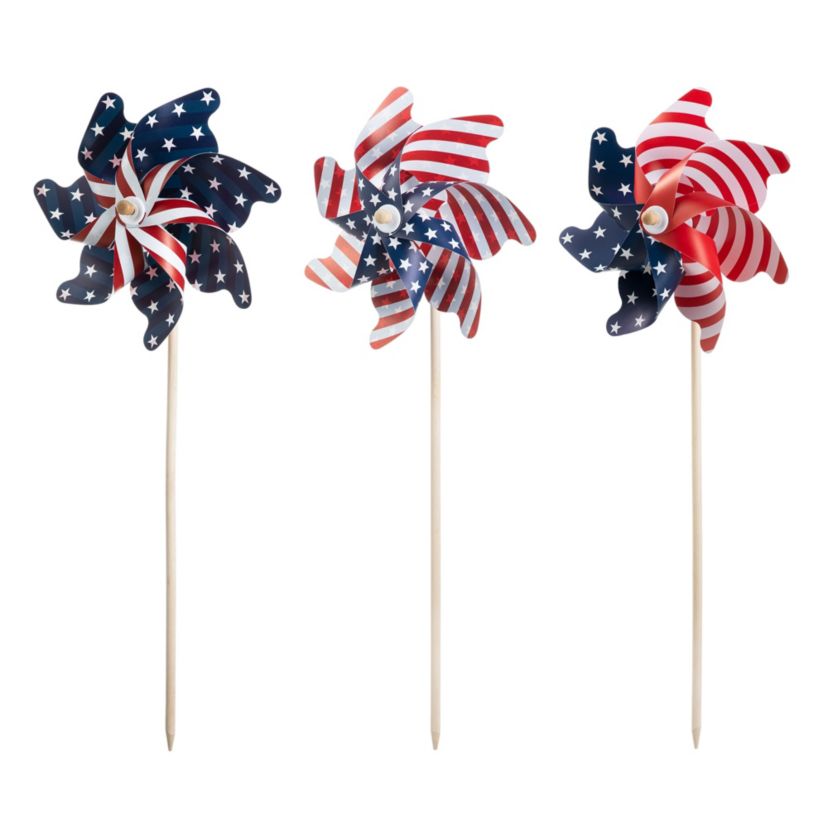 32"H Set of 3 Plastic Stars&Stripes Patriotic/ Americana Windmills(KD)