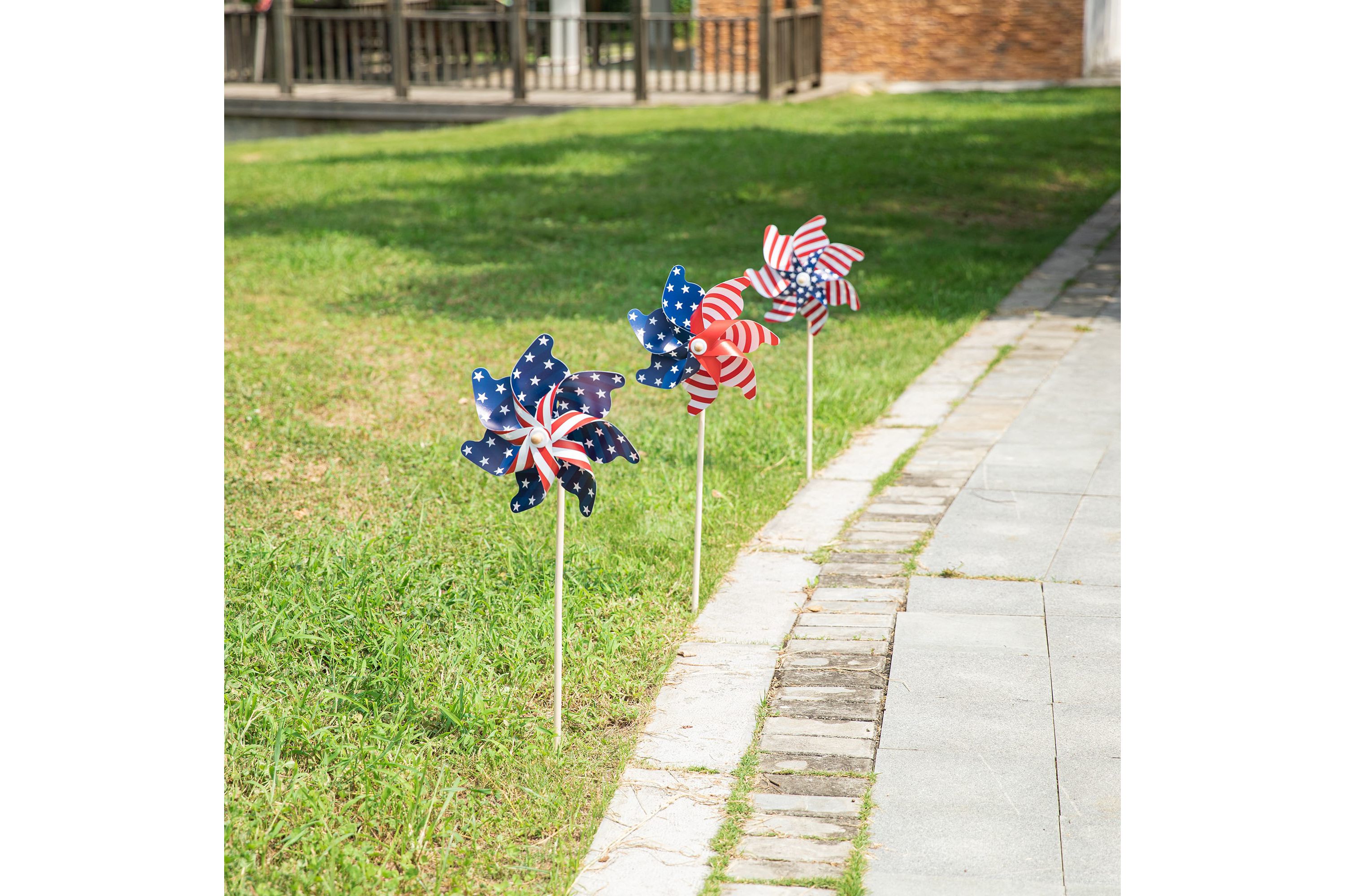 32"H Set of 3 Plastic Stars&Stripes Patriotic/ Americana Windmills(KD)