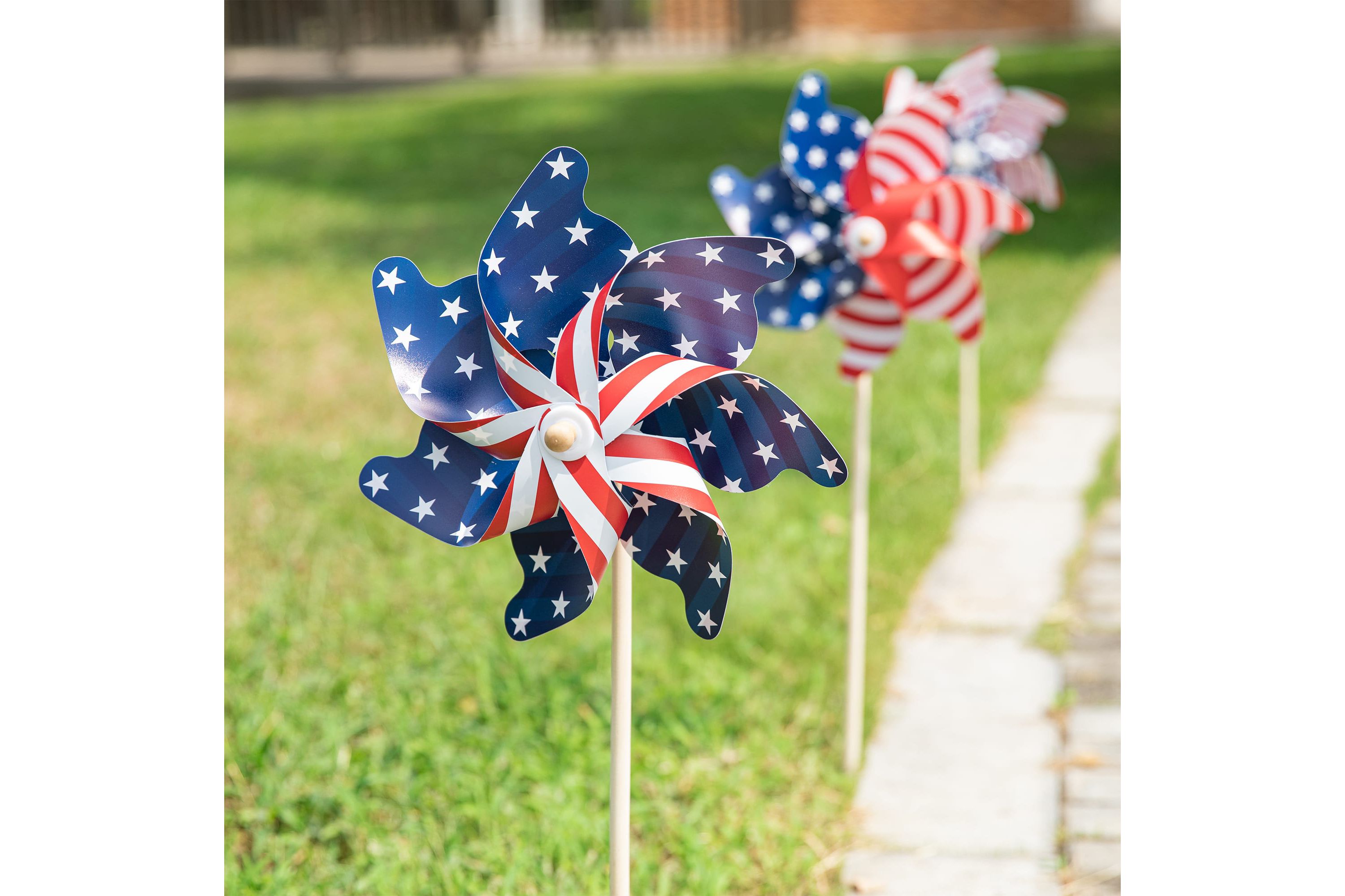 32"H Set of 3 Plastic Stars&Stripes Patriotic/ Americana Windmills(KD)