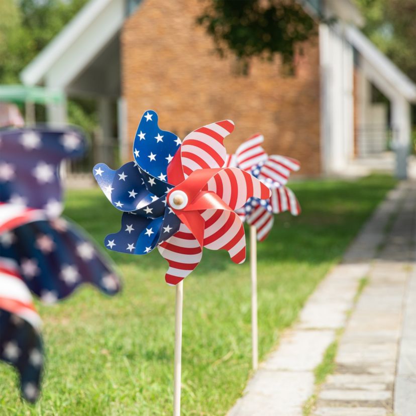 32"H Set of 3 Plastic Stars&Stripes Patriotic/ Americana Windmills(KD)