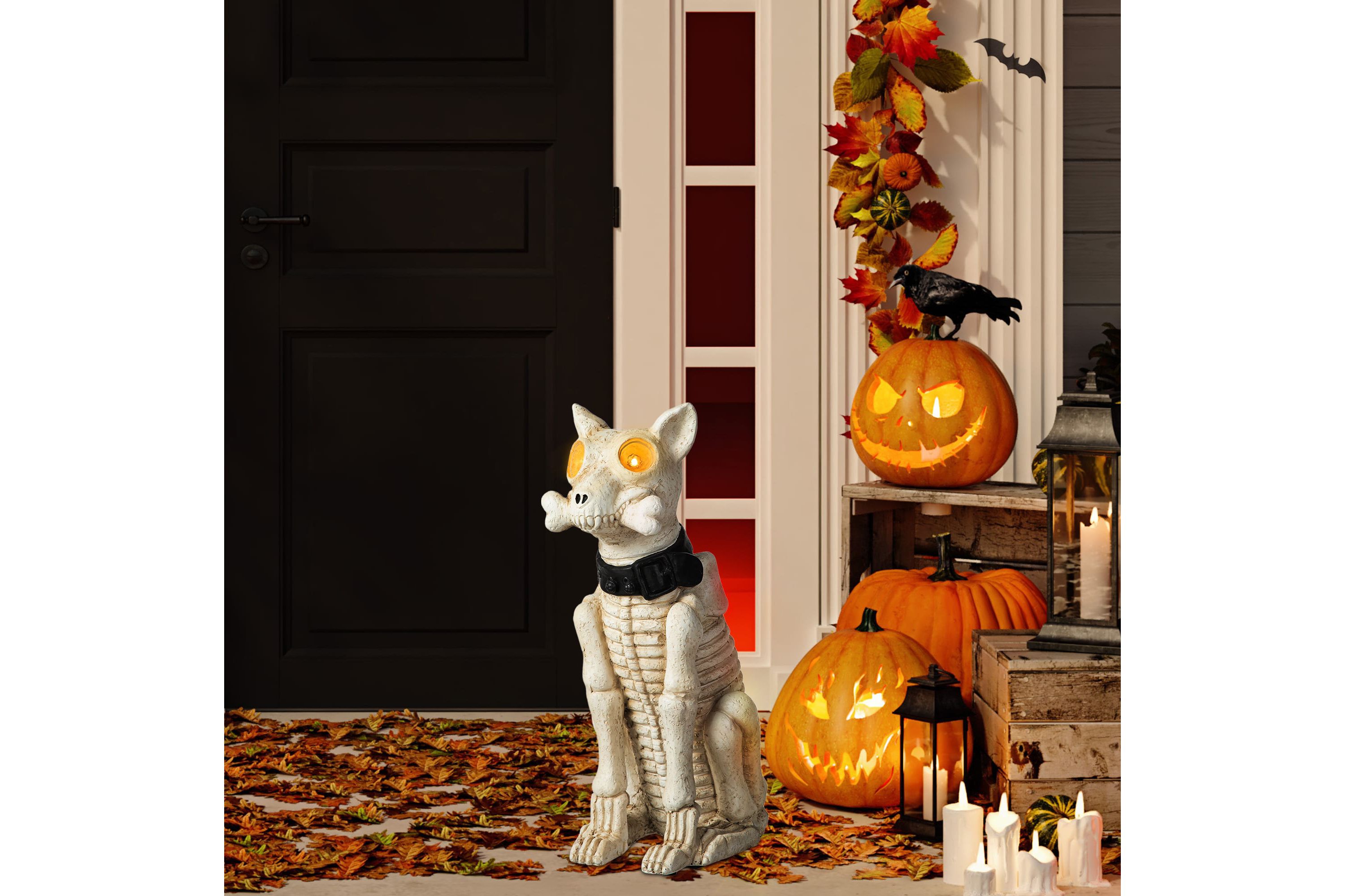 20.50H Ligted Halloween Lighted MGO Skeleton Dog Porch Decor with Timer