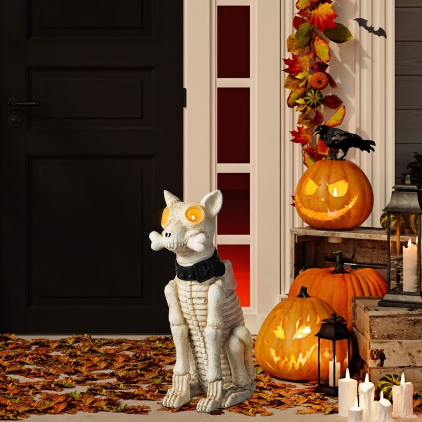 20.50H Ligted Halloween Lighted MGO Skeleton Dog Porch Decor with Timer