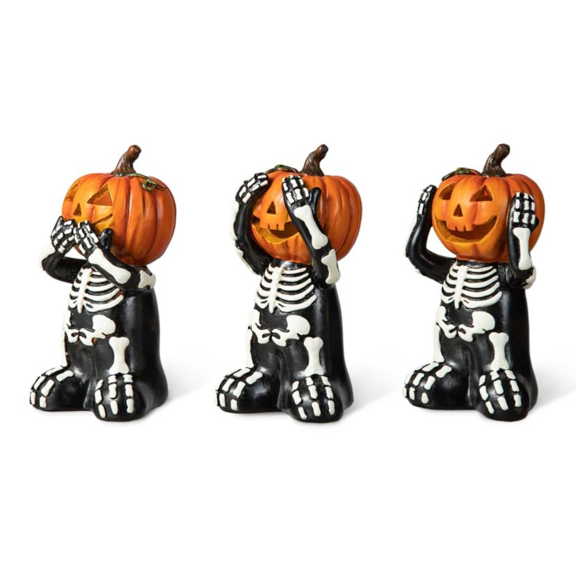 5.75"H Set of 3 Halloween Resin Skeleton Pumpkin Table Decor