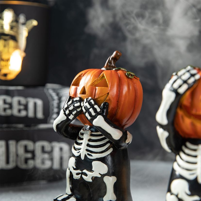 5.75"H Set of 3 Halloween Resin Skeleton Pumpkin Table Decor