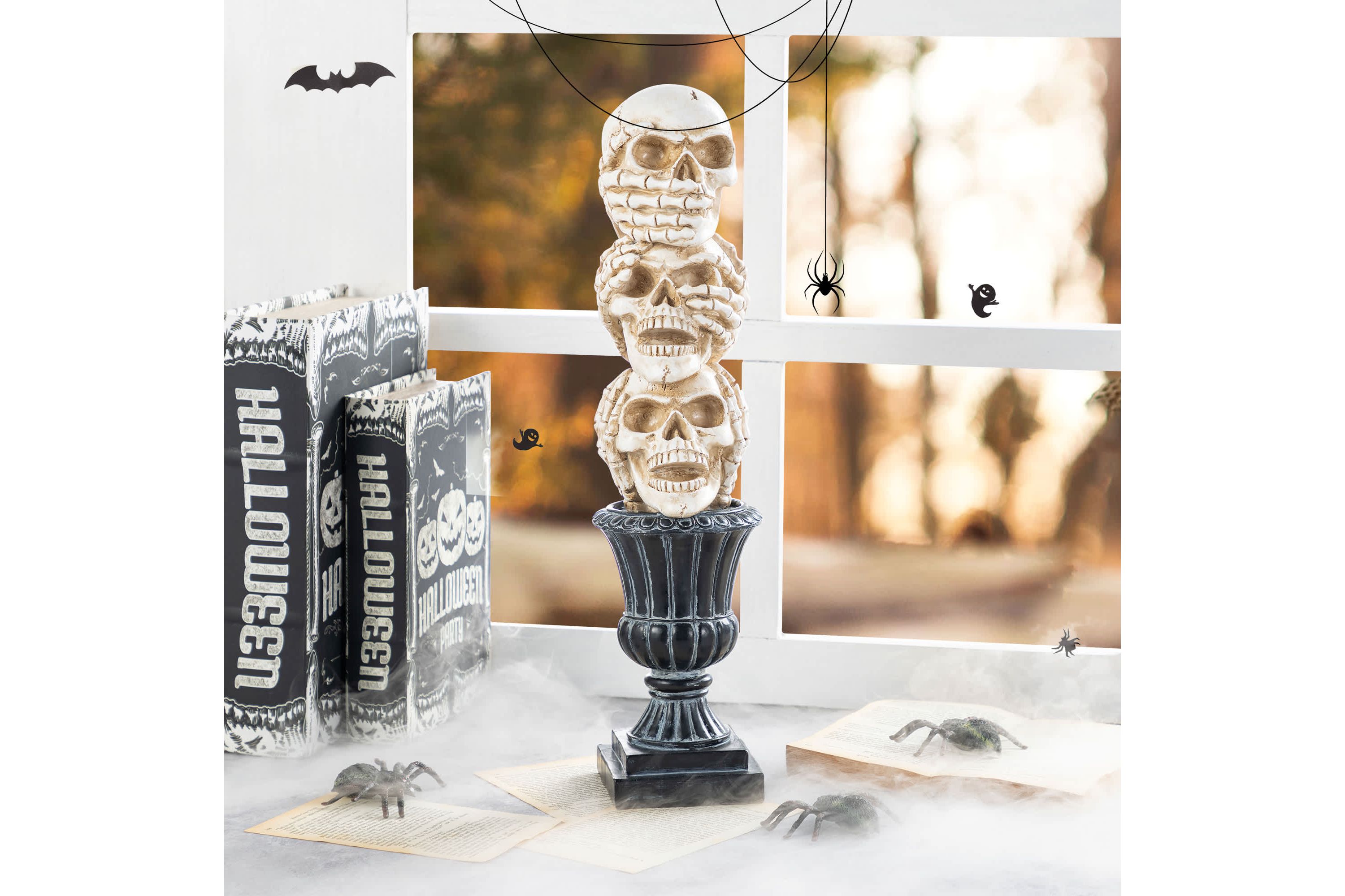 18H Halloween Resin Stacked Skull Table Decor