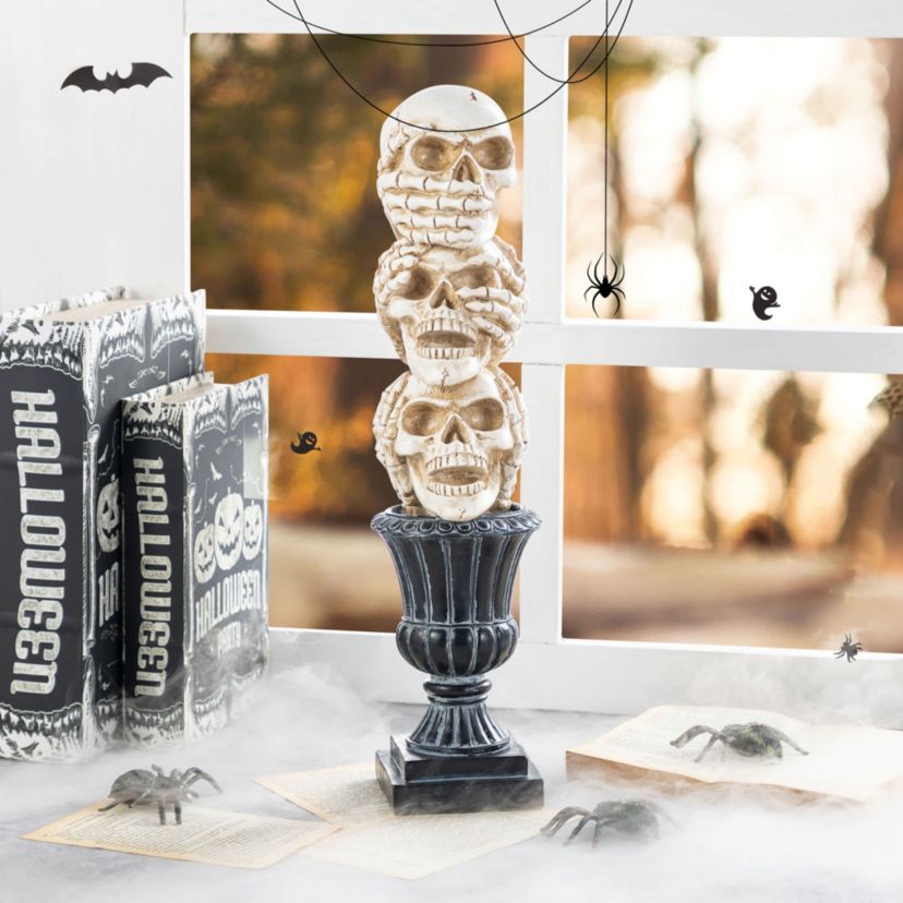 18H Halloween Resin Stacked Skull Table Decor