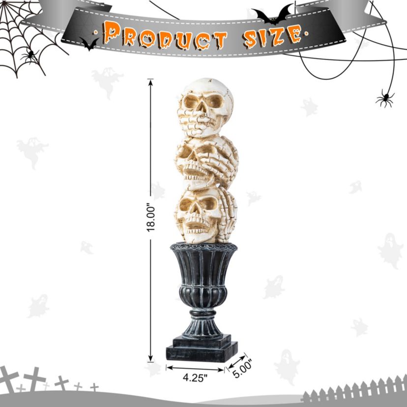 18H Halloween Resin Stacked Skull Table Decor