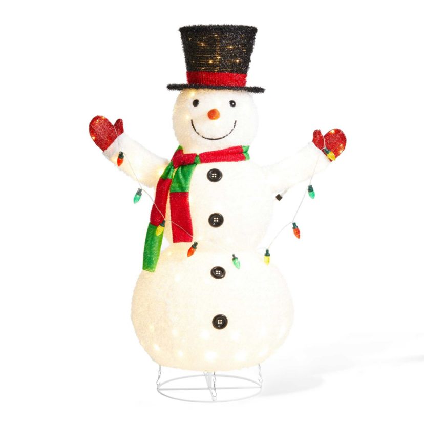 47.25"H Lighted Christmas 3D Foldable Fabric Snowman Outdoor Décor with Colorful Bulbs and 160 Warm White LED Lights (KD)