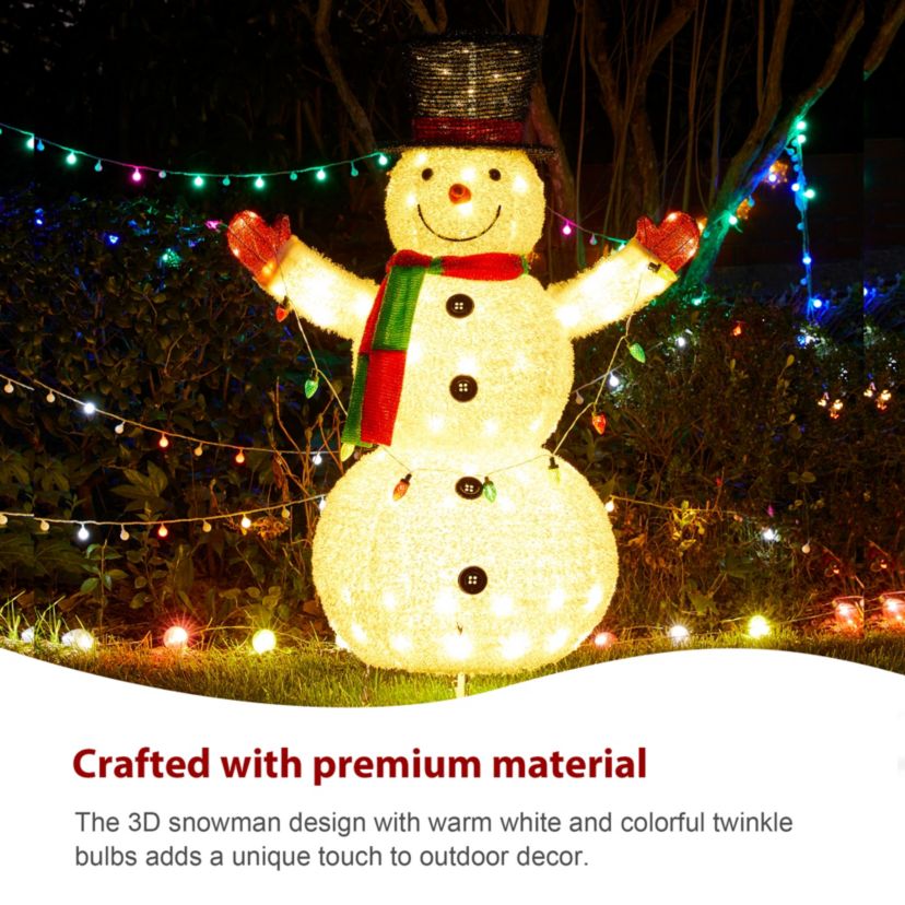 47.25"H Lighted Christmas 3D Foldable Fabric Snowman Outdoor Décor with Colorful Bulbs and 160 Warm White LED Lights (KD)