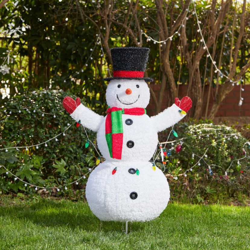 47.25"H Lighted Christmas 3D Foldable Fabric Snowman Outdoor Décor with Colorful Bulbs and 160 Warm White LED Lights (KD)