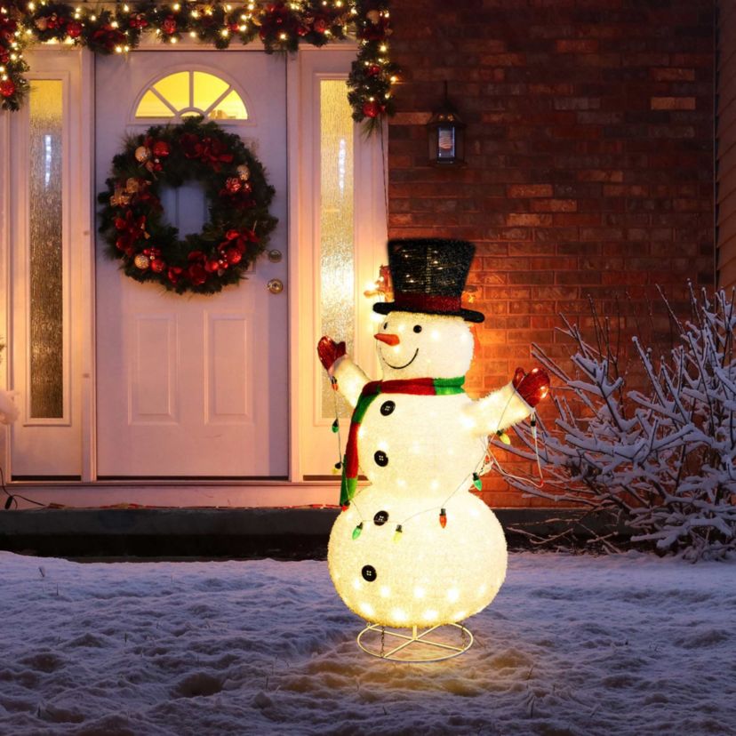 47.25"H Lighted Christmas 3D Foldable Fabric Snowman Outdoor Décor with Colorful Bulbs and 160 Warm White LED Lights (KD)