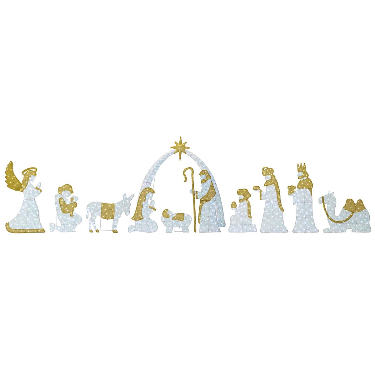 S/11 Lighted Christmas 2D Iridescent Fabric Nativity Scene Outdoor Decor with 590 White Lights