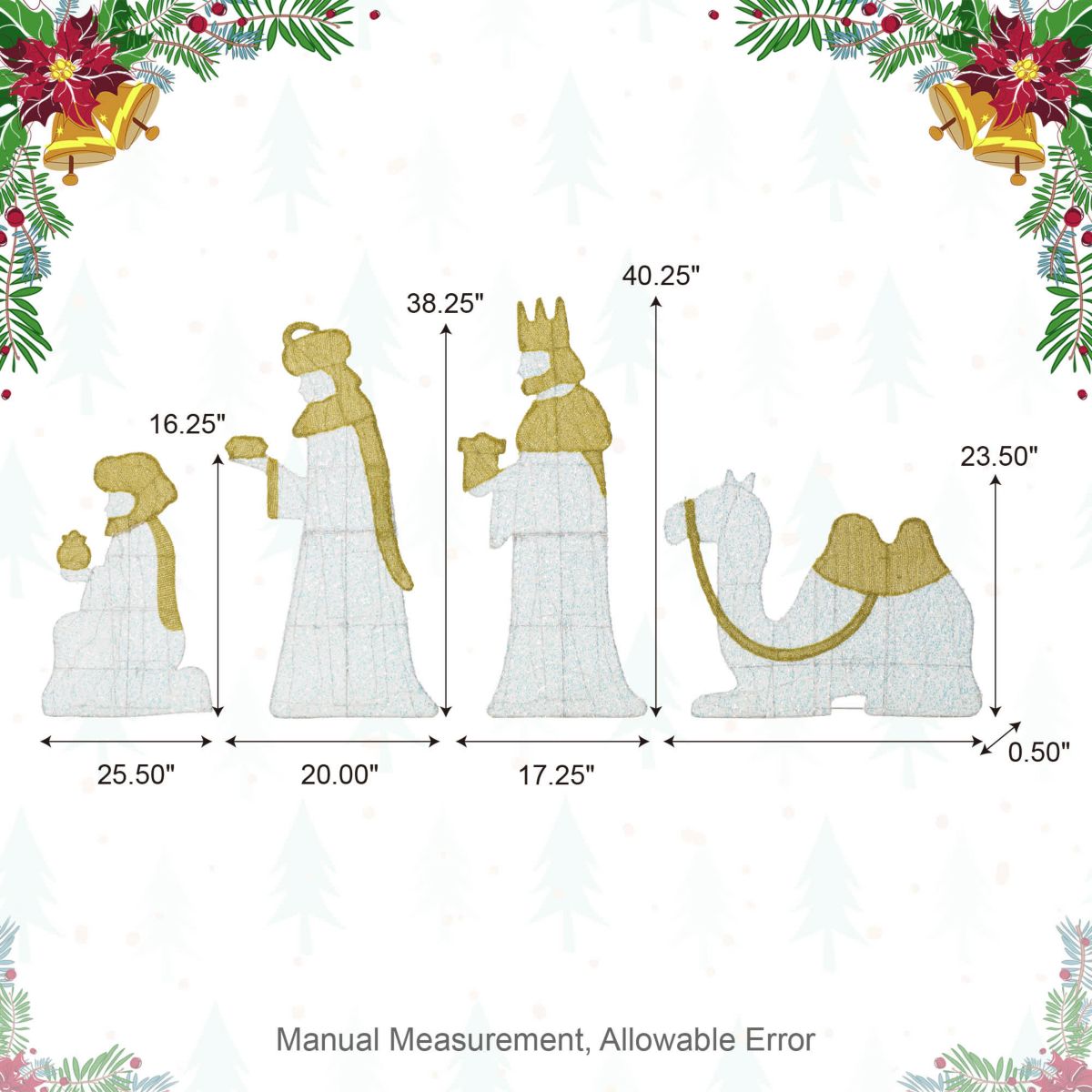 S/11 Lighted Christmas 2D Iridescent Fabric Nativity Scene Outdoor Decor with 590 White Lights