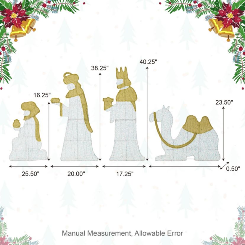 S/11 Lighted Christmas 2D Iridescent Fabric Nativity Scene Outdoor Decor with 590 White Lights