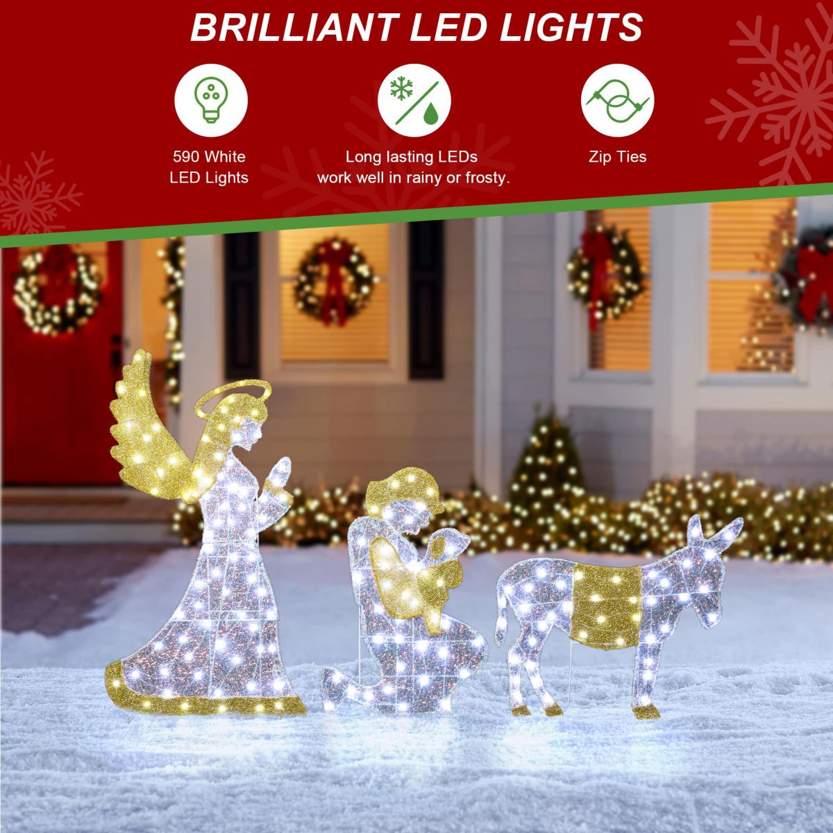 S/11 Lighted Christmas 2D Iridescent Fabric Nativity Scene Outdoor Decor with 590 White Lights