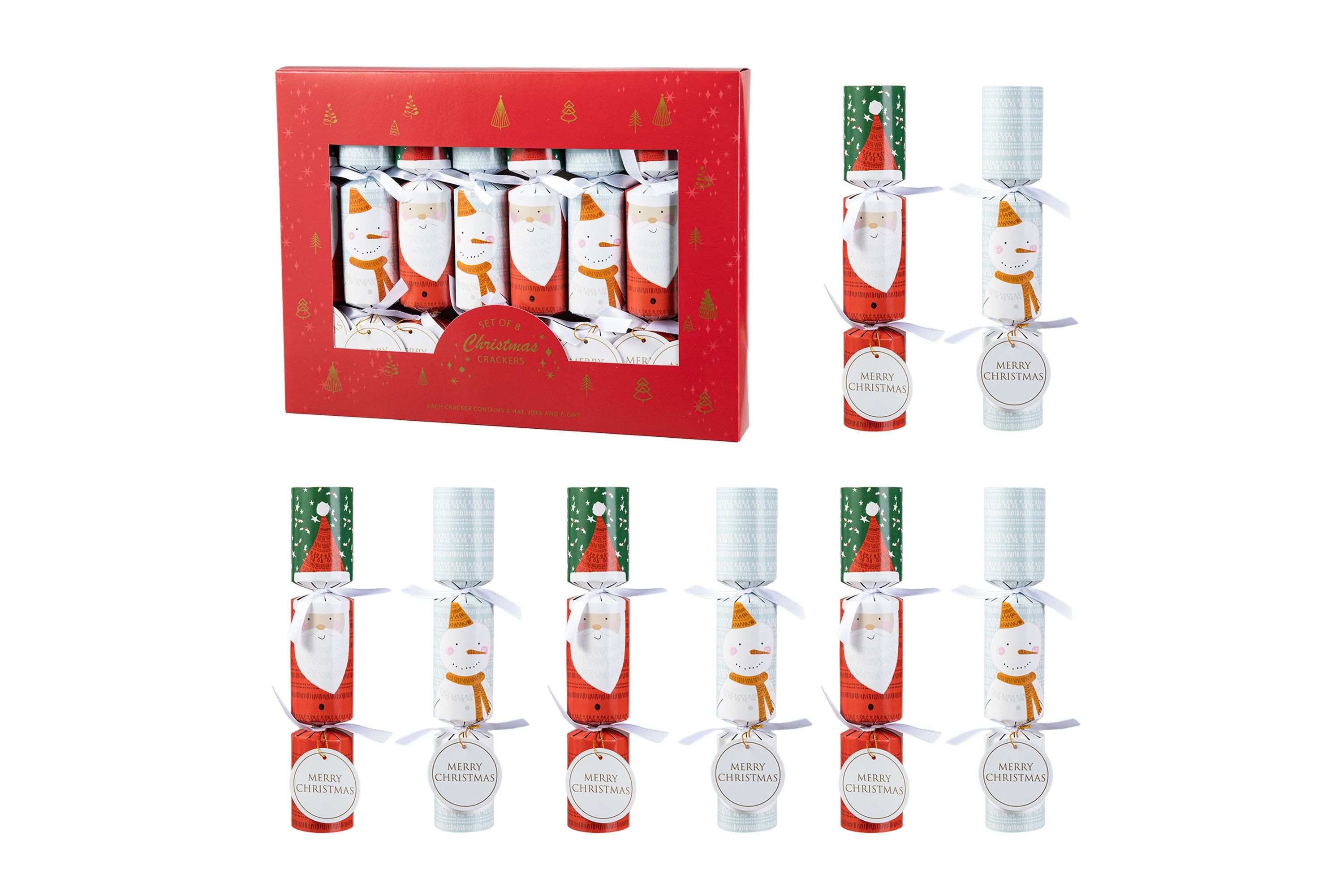 8PK 1.50D X 10.00H Christmas Santa & Snowman Party Cracker with Gift Contents